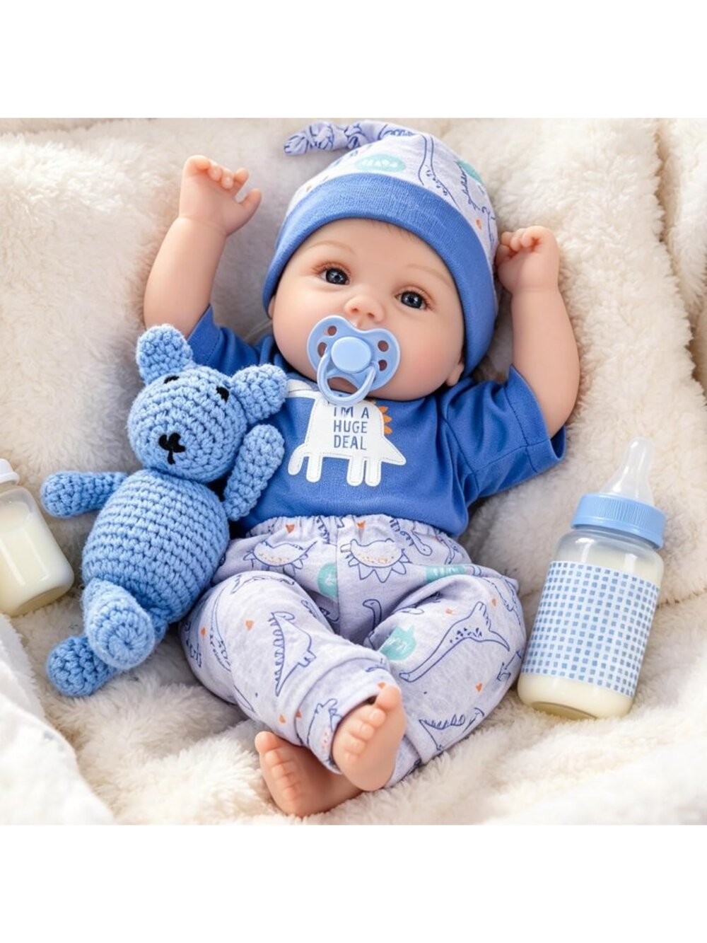 18-Inch Lifelike Reborn Baby Dolls Boy Cody Blue Cloth Body with Toy Accessories